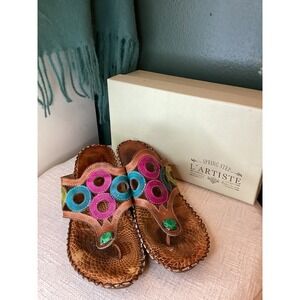 Spring Step L'Artiste Terni‎ Camel Wedge Thong Sandals Women 10.5-11